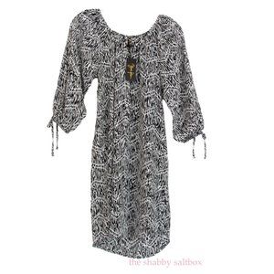 Yumi Kim 100% Silk Sheath Dress Zebra Black & White Abstract Animal Print (flaw)